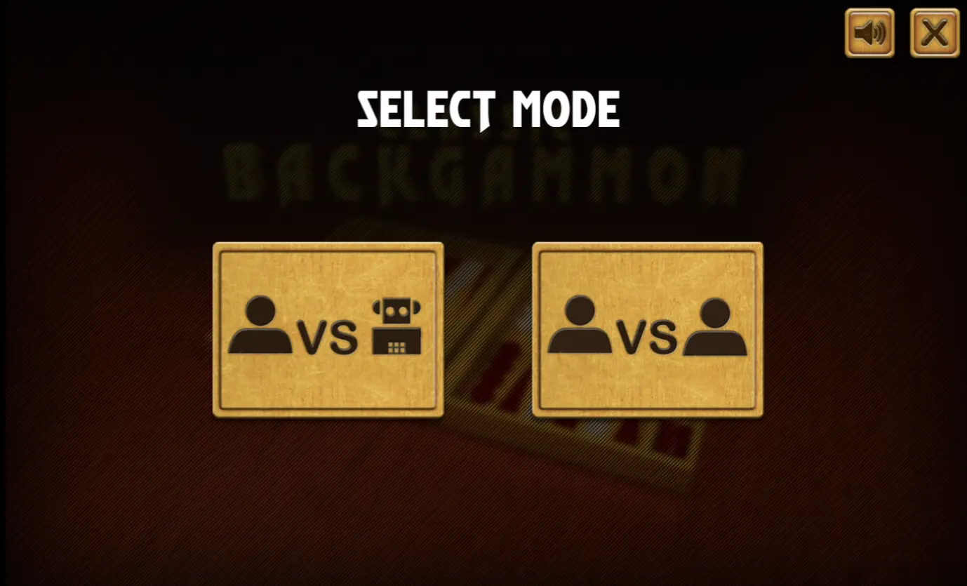 Classic Backgammon game options for playing against the computer or with a friend